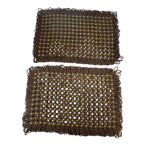 Handmade Brown & Yellow Knit Crochet Placemat Set of 2 MCM Retro Lot Centerpiece